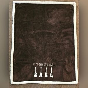 Kidsline Rock Star Brown Baby Blanket Guitar Cream White Fluffy Trim